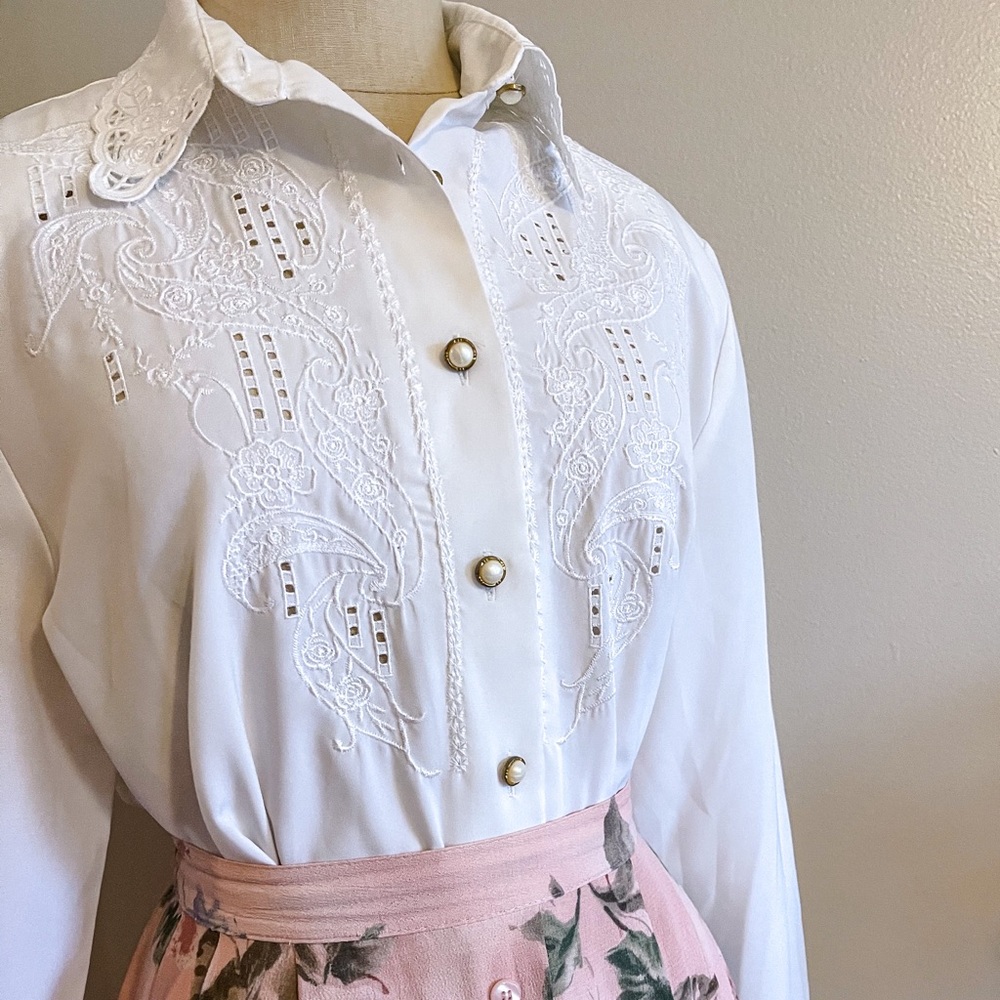 Vintage Cutout White Button Down